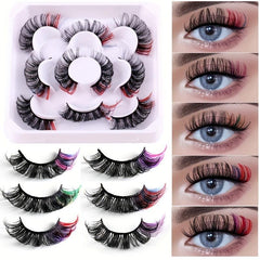 5 Pairs Colored Faux Mink Lashes Dramatic Look Natural Volume Thick Fluffy Curly