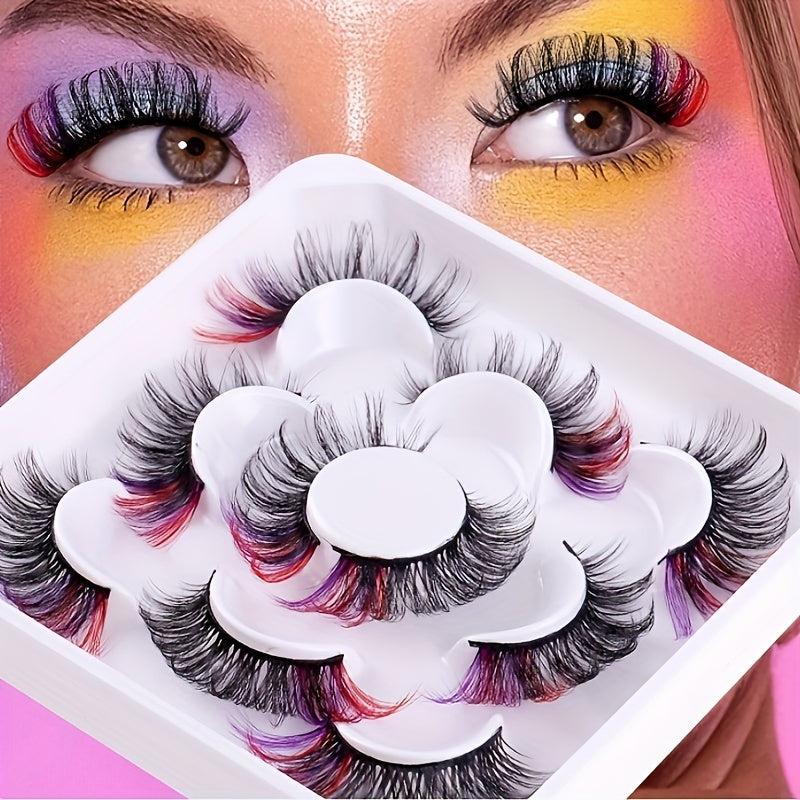 5 Pairs Colored Faux Mink Lashes Dramatic Look Natural Volume Thick Fluffy Curly