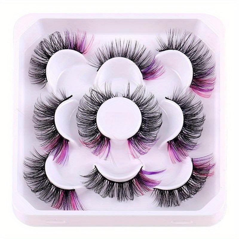 5 Pairs Colored Faux Mink Lashes Dramatic Look Natural Volume Thick Fluffy Curly