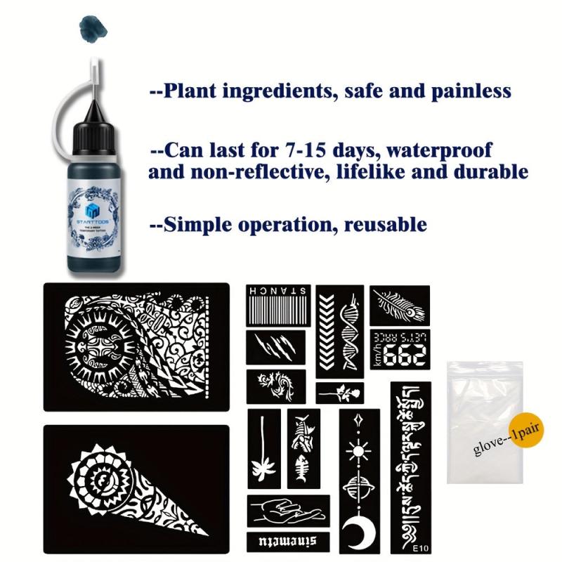 2 Sheets A4 Hollow Tattoo Stencil & Bottle Tattoo Dye Paste