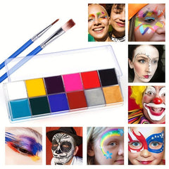 12 Color Face Paint Palette with Brush