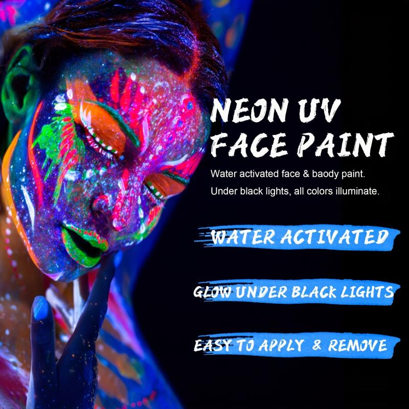 UV Glow Face Body Paint Palette 8 Neon Colors