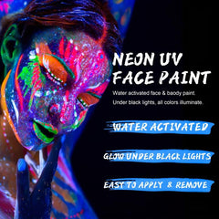 UV Glow Face Body Paint Palette 8 Neon Colors
