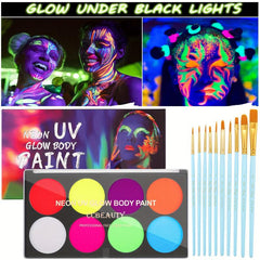 UV Glow Face Body Paint Palette 8 Neon Colors