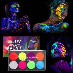UV Glow Face Body Paint Palette 8 Neon Colors