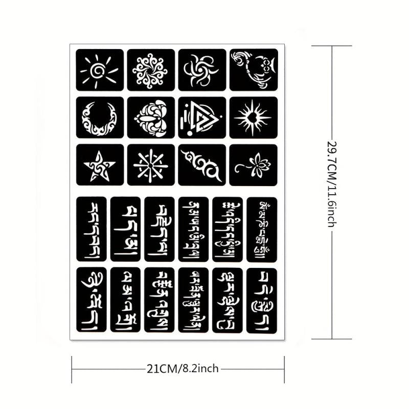 2 Sheets A4 Hollow Tattoo Stencils 1 Bottle Tattoo Dyeing Paste