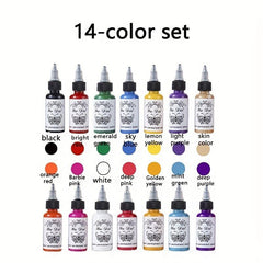 14 pc 14 Tattoo Ink Set 30 ML bottle 3D Makeup Beauty Skin Body Art