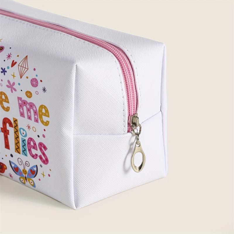 Butterfly Pattern Square PU Makeup Bag Zipper Creative Roomy Makeup Pouch