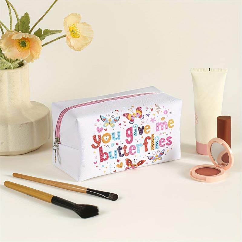 Butterfly Pattern Square PU Makeup Bag Zipper Creative Roomy Makeup Pouch