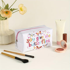 Butterfly Pattern Square PU Makeup Bag Zipper Creative Roomy Makeup Pouch