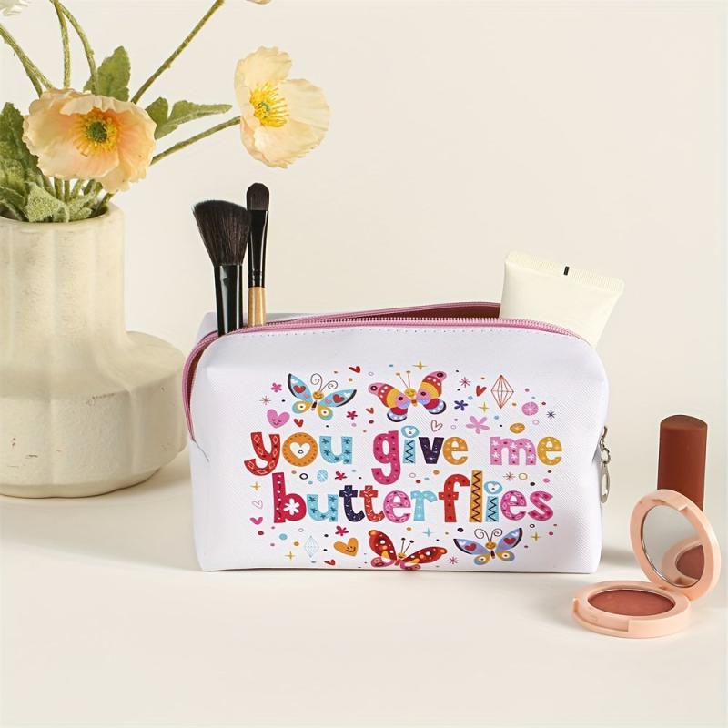 Butterfly Pattern Square PU Makeup Bag Zipper Creative Roomy Makeup Pouch
