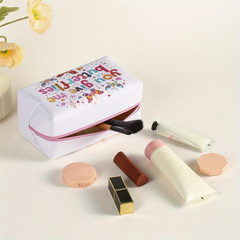 Butterfly Pattern Square PU Makeup Bag Zipper Creative Roomy Makeup Pouch