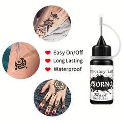 Waterproof Temporary Tattoo Kit, Lasts 3-7 Days, 39 Stencils, 6 Ink Bottles