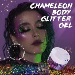 Chameleon Body Glitter Nail Art & Lilac Gel Eyeshadow for Stage Makeup