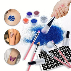Pink Glitter Painting Set with 207 Patterns, 24 Colors, 5 Brushes