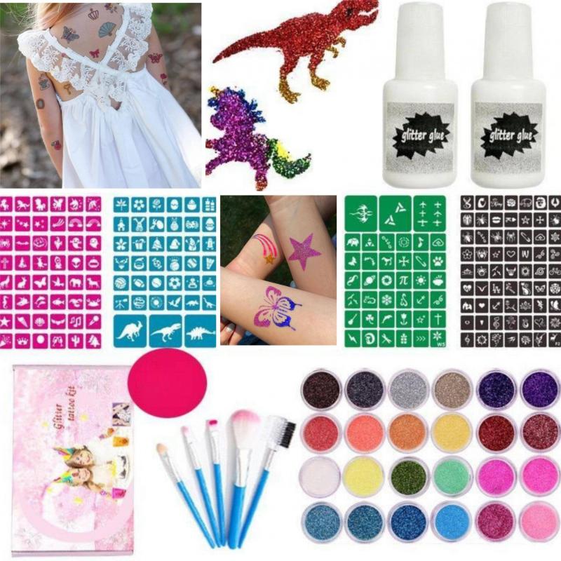 Pink Glitter Painting Set with 207 Patterns, 24 Colors, 5 Brushes