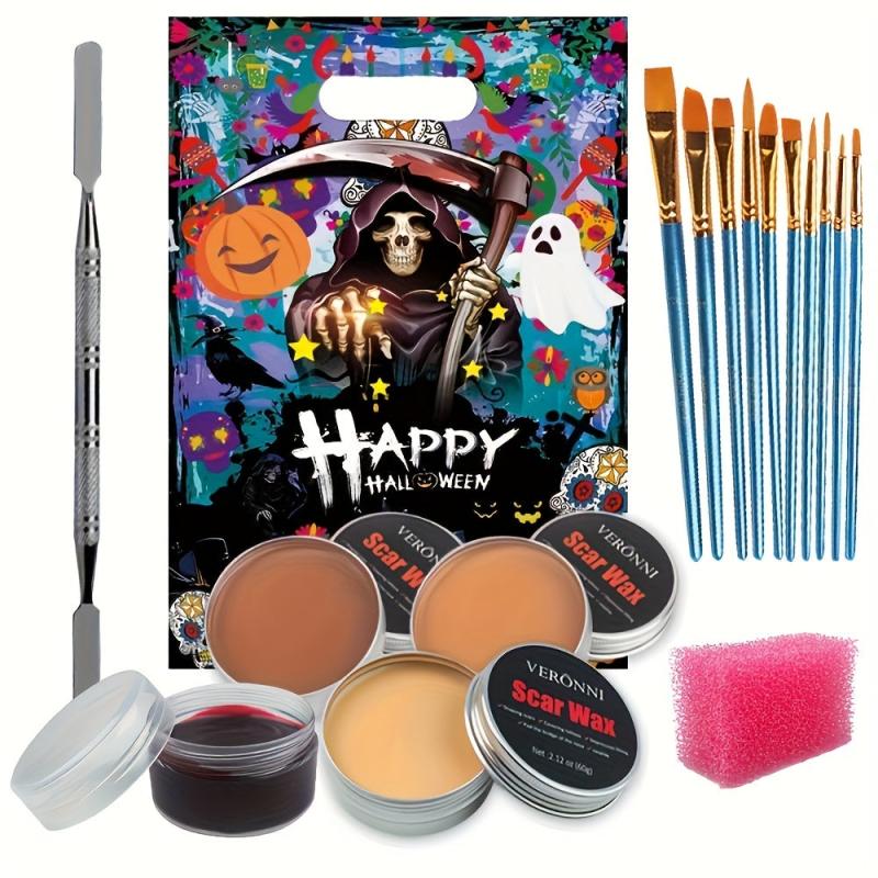 Halloween Makeup Kit with Scar Wax and Face Paint Brushes