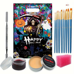Halloween Makeup Kit with Scar Wax and Face Paint Brushes