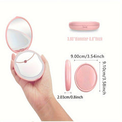 LED Lighted Travel Makeup Mirror Compact Portable Hand Mirror for Handbag Purses