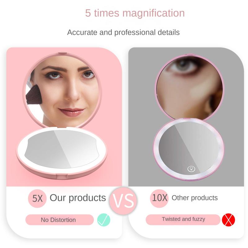 LED Lighted Travel Makeup Mirror Compact Portable Hand Mirror for Handbag Purses