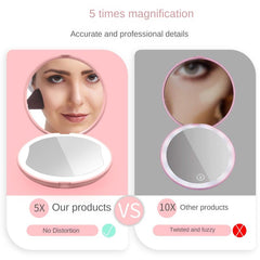 LED Lighted Travel Makeup Mirror Compact Portable Hand Mirror for Handbag Purses