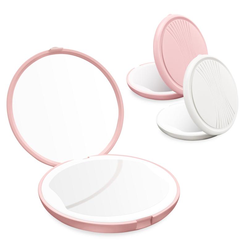 LED Lighted Travel Makeup Mirror Compact Portable Hand Mirror for Handbag Purses