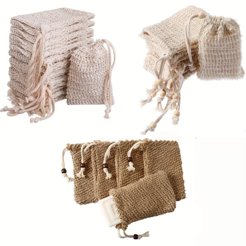 5pcs Soap Bubble Mesh Bags Exfoliating Foam Net Drawstring Holder