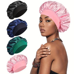 4 Silky Satin Hair Bonnets with Wide Elastic Band for Curly Hair