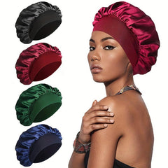 4 Silky Satin Hair Bonnets with Wide Elastic Band for Curly Hair
