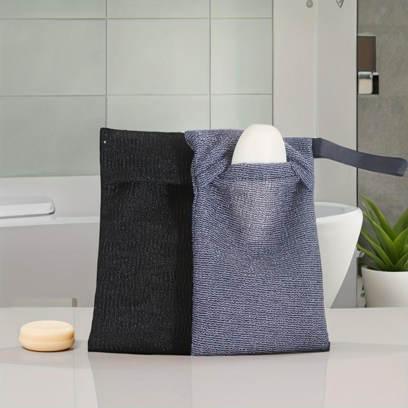 Exfoliating Soap Bag Scrubber with Foaming Saver and Towel Holder