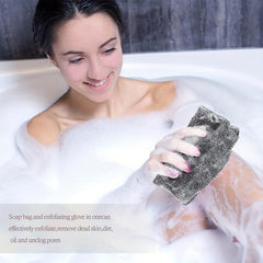 Exfoliating Soap Bag Scrubber with Foaming Saver and Towel Holder