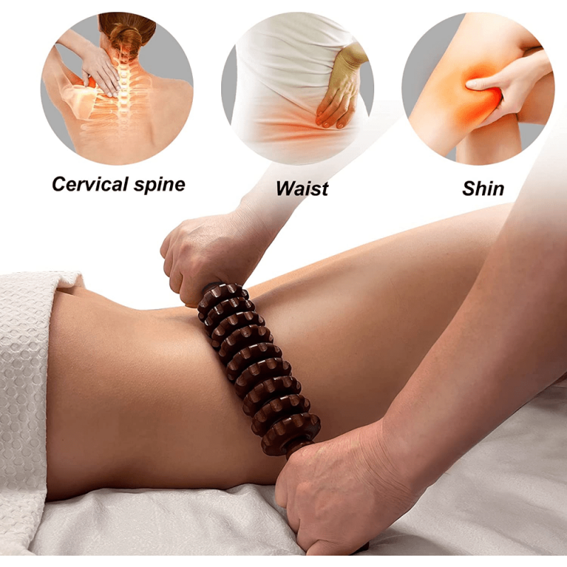 Wooden Handheld Roller Massager for Muscle Relief and Circulation
