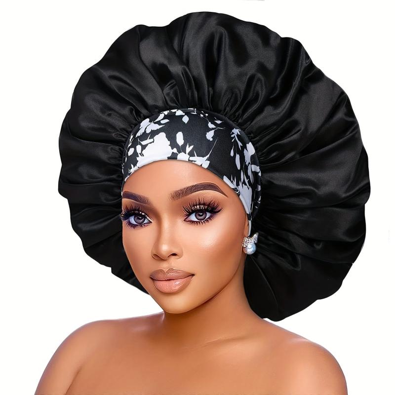 Satin Bonnet Curly Hair Sleeping Cap Floral Wide Band