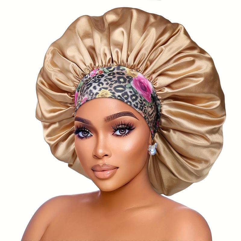 Satin Bonnet Curly Hair Sleeping Cap Floral Wide Band