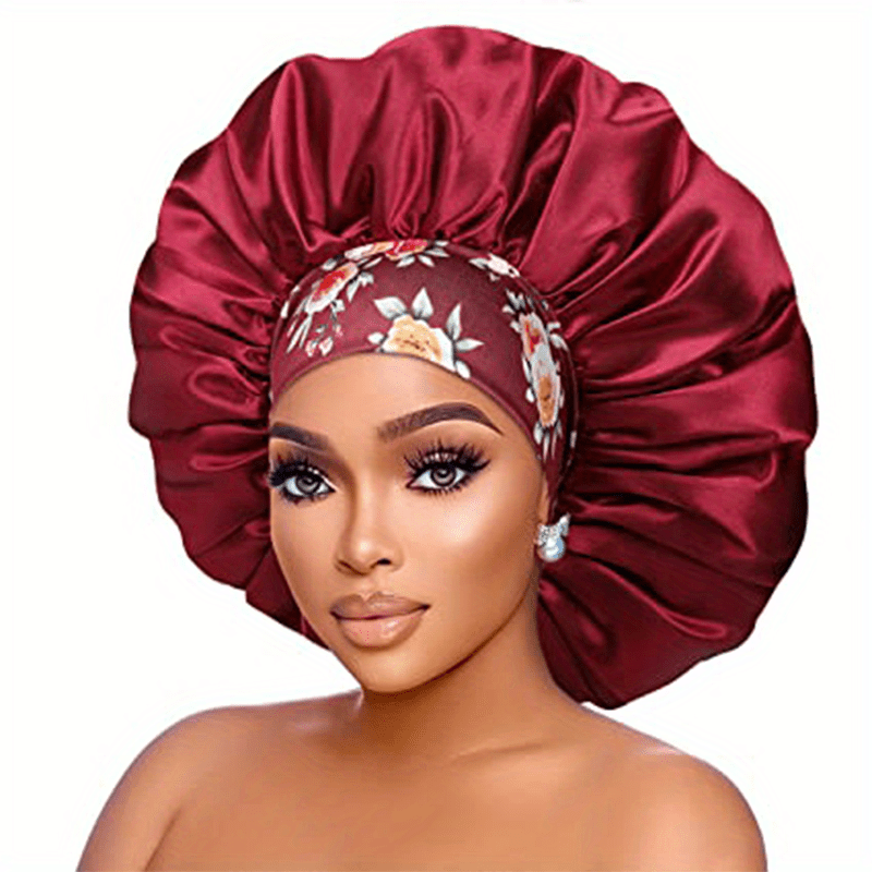 Satin Bonnet Curly Hair Sleeping Cap Floral Wide Band