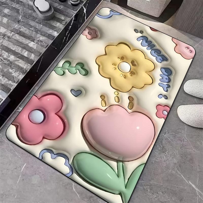 1pc Flower Non Slip Bath Mat Soft Water Absorbent Quick Dry Shower Mat