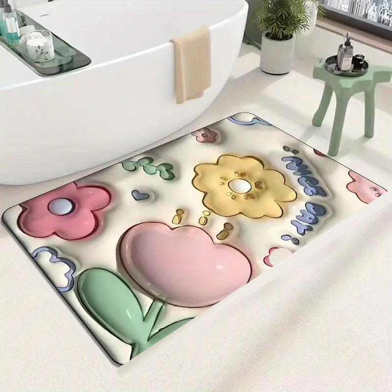 1pc Flower Non Slip Bath Mat Soft Water Absorbent Quick Dry Shower Mat