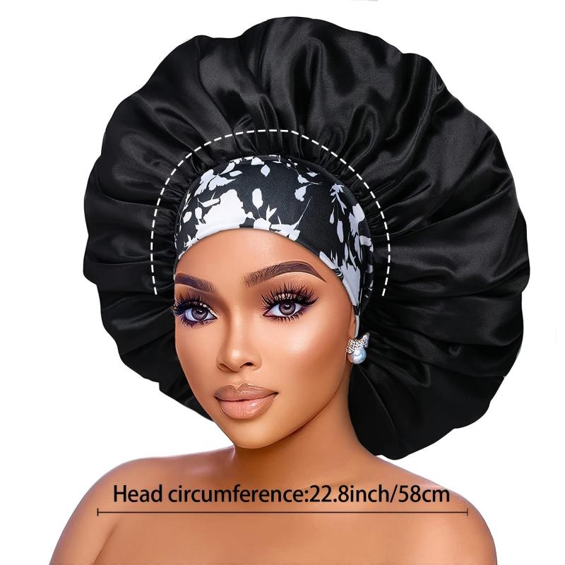2PCS Satin Hair Bonnet For Women Elastic Wide Band Sleep Cap