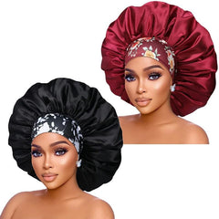 2PCS Satin Hair Bonnet For Women Elastic Wide Band Sleep Cap