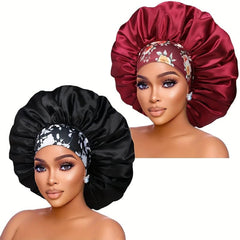2PCS Satin Hair Bonnet For Women Elastic Wide Band Sleep Cap