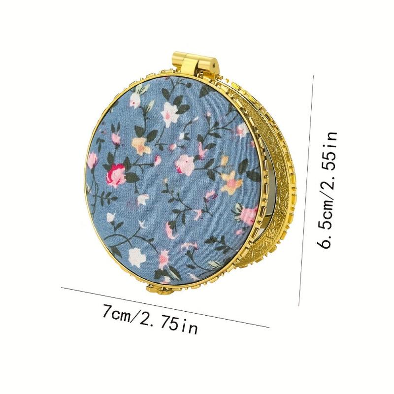 Vintage Floral Makeup Mirror Chinese Style Pocket Purse Beauty Handheld