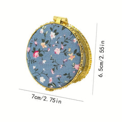 Vintage Floral Makeup Mirror Chinese Style Pocket Purse Beauty Handheld