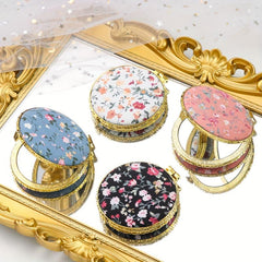 Vintage Floral Makeup Mirror Chinese Style Pocket Purse Beauty Handheld