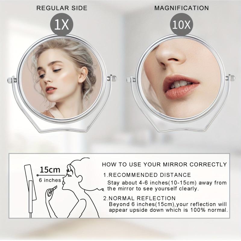 Portable Round Travel Mirror 1X/10X Magnification Handle 360 Swivel Men Women