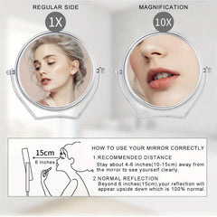 Portable Round Travel Mirror 1X/10X Magnification Handle 360 Swivel Men Women