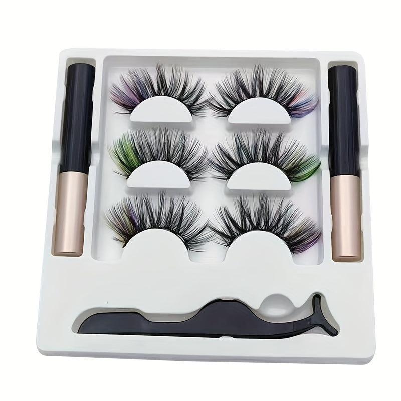 3 Pairs Colored Magnetic Eyeliner Lashes Set