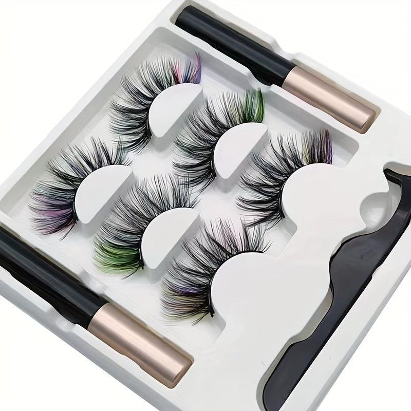 3 Pairs Colored Magnetic Eyeliner Lashes Set