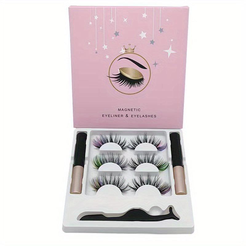 3 Pairs Colored Magnetic Eyeliner Lashes Set