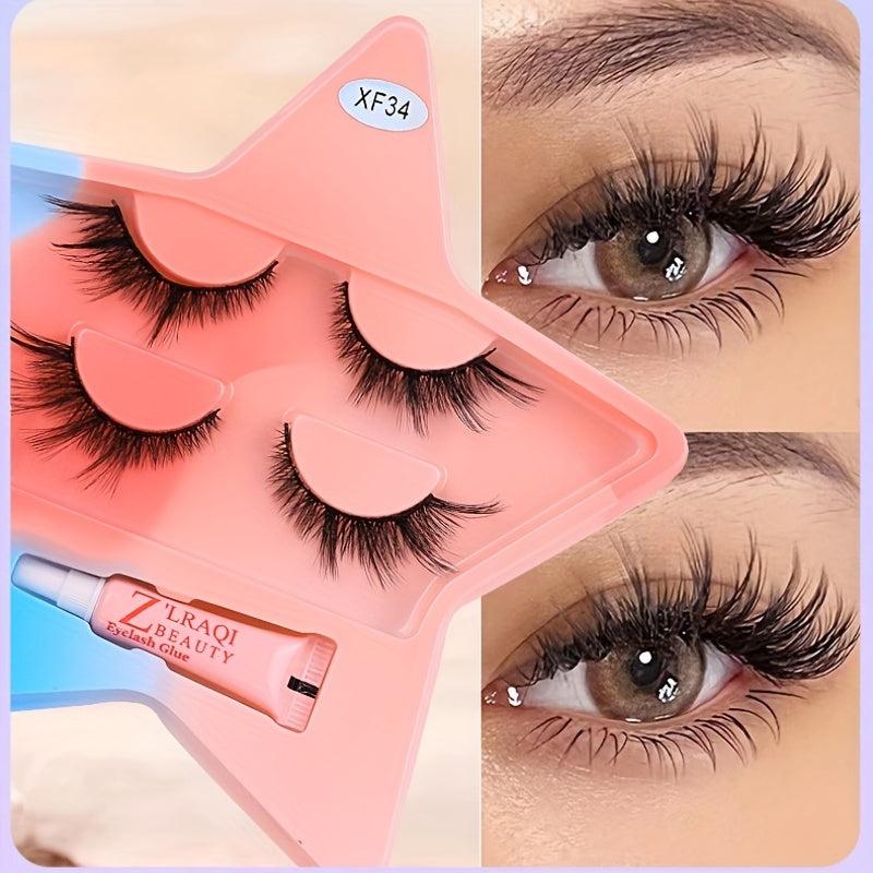 2 Pairs Fox False Eyelashes with Glue, Star Holder