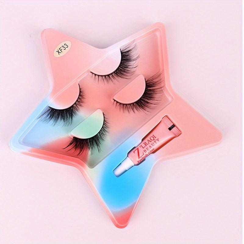 2 Pairs Fox False Eyelashes with Glue, Star Holder